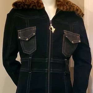 Baby phat women's Jean coat, size Large, dark blue